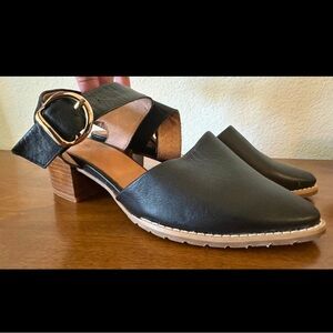 All Black | Black Leather Women's Shoes with Gold Buckle
